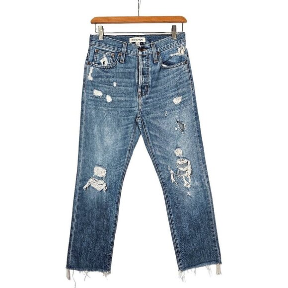 Madewell Rivet & Thread Distressed Straight-Leg Jeans Retro Distressed Size 24 - Picture 3 of 16